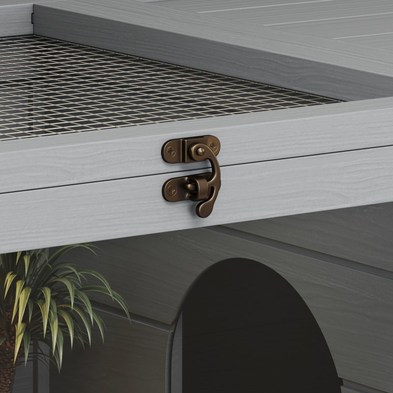 PawHut Tortoise House with Storage Cabinet, Wooden Tortoise Enclosure with Lamp Holder, Openable Top, Transparent Windows, Turtle Habitat for Indoor, Light Grey