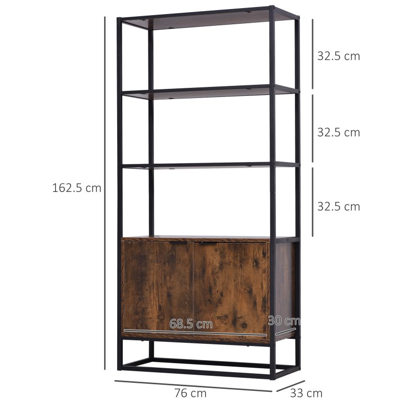 HOMCOM Industrial Bookshelf, Storage Shelf, Large Bookcase with 3 Open Shelves, Multifunctional Rack for Living Room, Office, Rustic Brown and Black