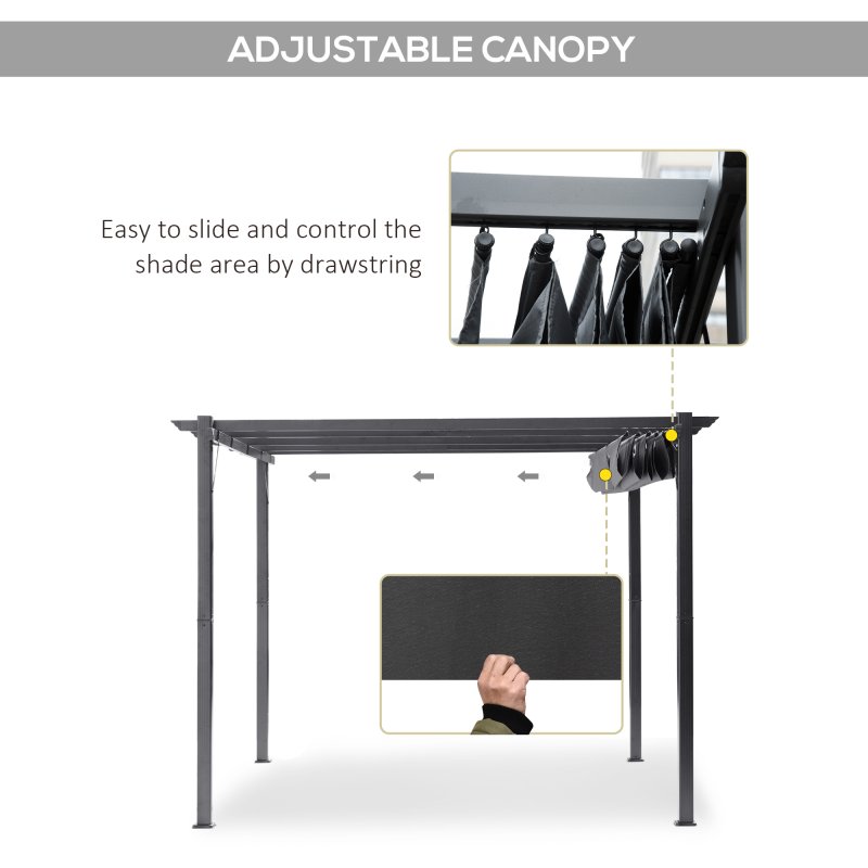 Outsunny 3 x 3(m) Aluminium Pergola Canopy Gazebo Awning Outdoor Garden Sun Shade Shelter Marquee Party BBQ, Dark Grey