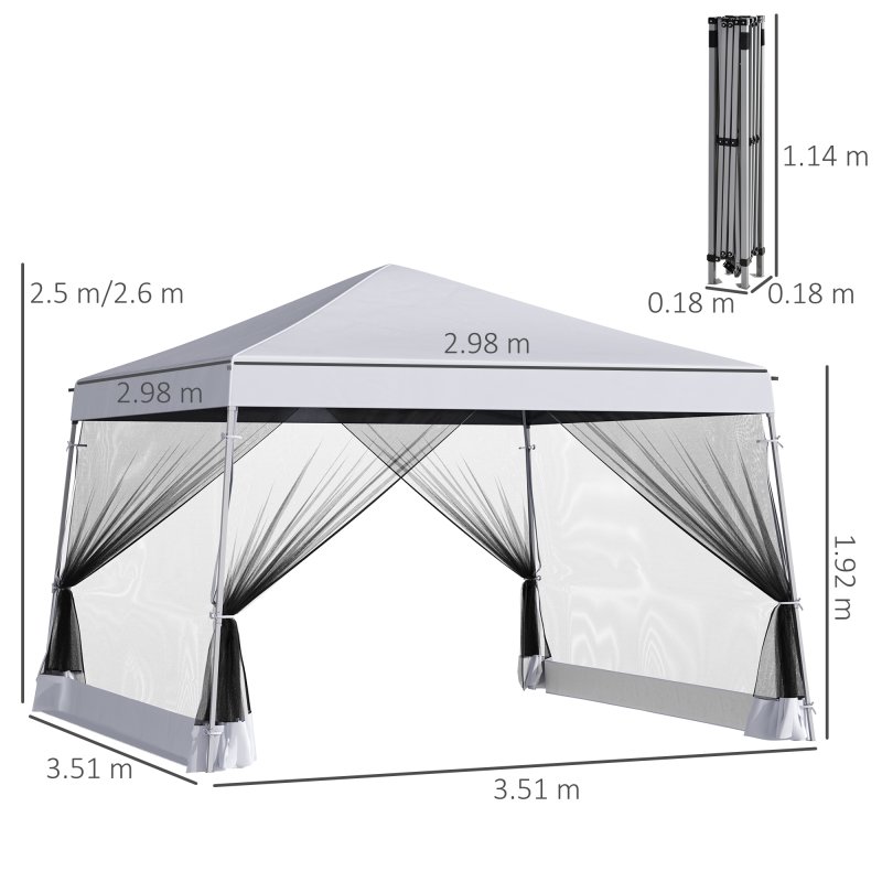 Outsunny Outdoor Garden Pop-up Gazebo Canopy Tent Sun Shade Event Shelter Folding with Adjustable Height, Mesh Screen Side Walls 3.5 M 3.5 M Base / 3 M 3 M Top, White