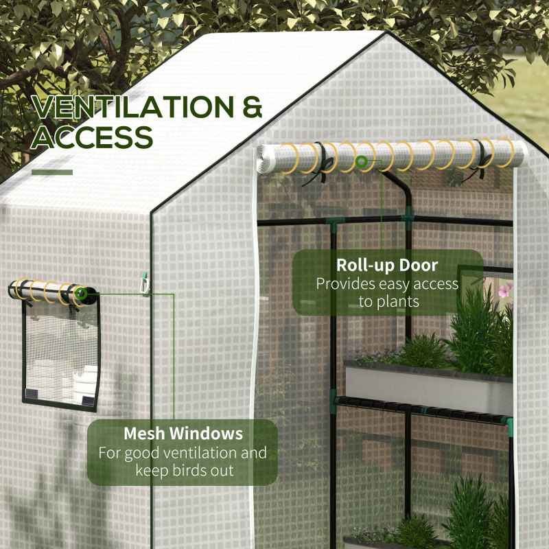 Outsunny Walk-in Greenhouse Cover Replacement with Roll-up Door and Mesh Windows, Reinforced PE Hot House, Cover COVER ONLY, 140 x 73 x 190cm, White