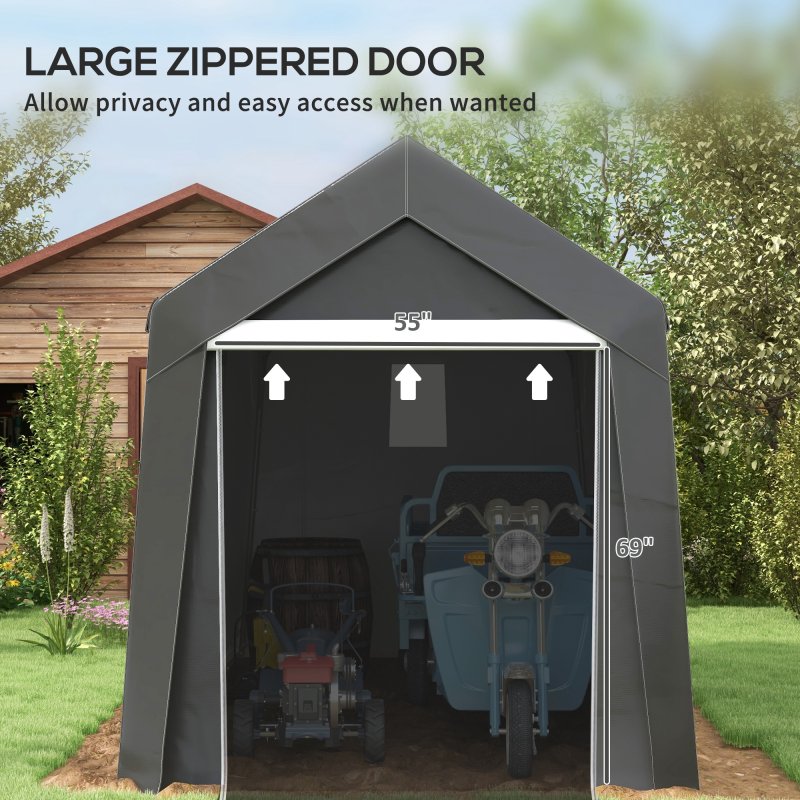 Outsunny 2.1 x 3.6 (m) Garden Storage Tent, Portable Shed with Heavy Duty Galvanised Steel Frame, Ventilation Window, Roll-up Zipper Door, for Bike, Motorbike, Garden Tools, Dark Grey