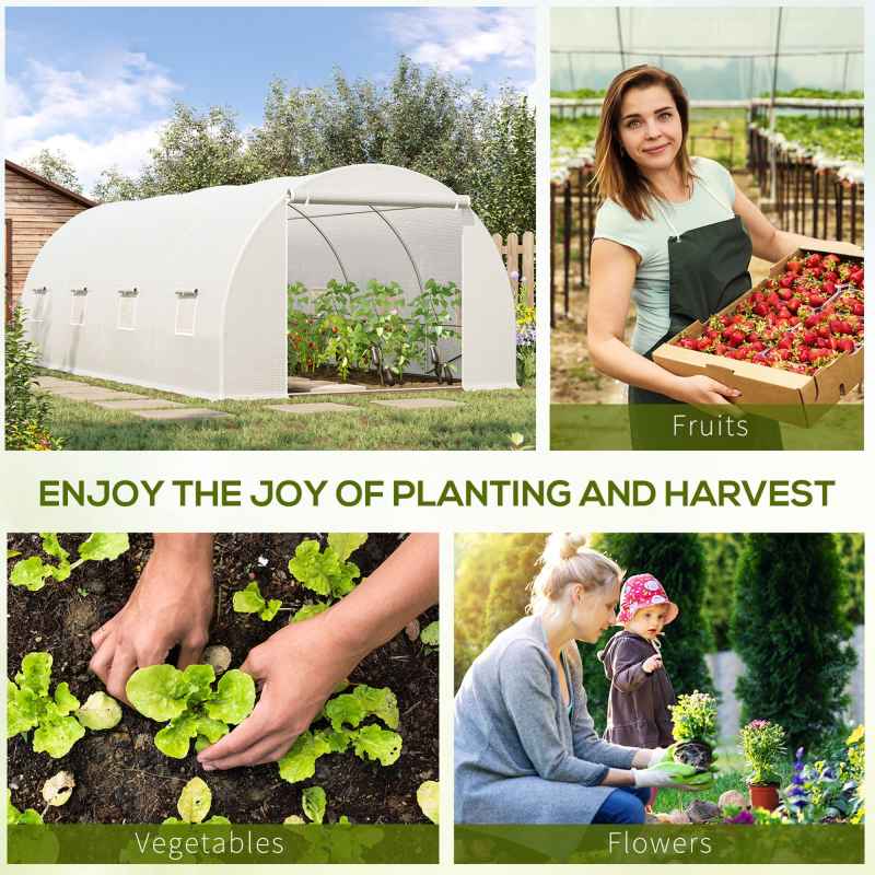 Outsunny 6 x 3 x 2 m Polytunnel Greenhouse, Walk in Polytunnel Tent with Metal Frame, Zippered Door and 8 Windows for Garden and Backyard, White