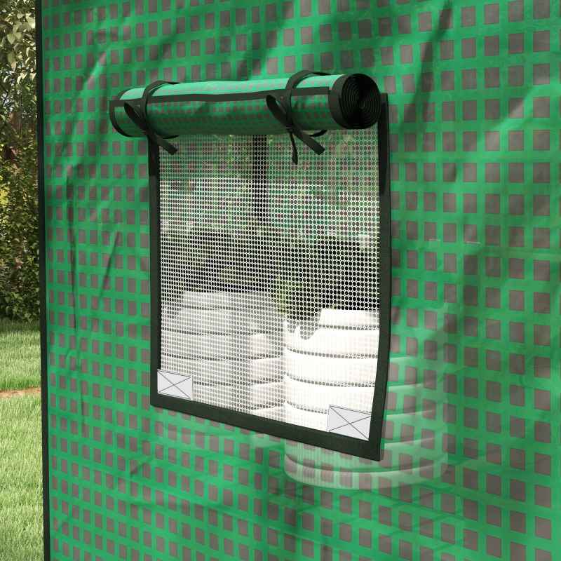 Outsunny Walk-in Greenhouse Cover Replacement with Roll-up Door and Mesh Windows, Reinforced PE Hot House Cover, COVER ONLY, 140 x 73 x 190cm, Green