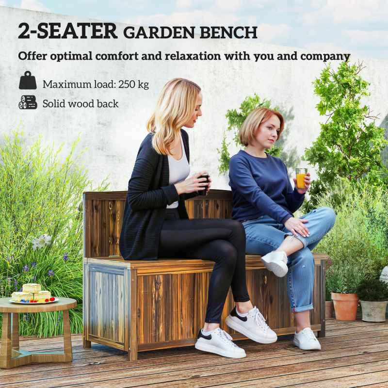 Outsunny Garden Arch Wood Bench Outdoor Storage Box Garden Furniture Chair 115L x 45W x 75Hcm, Brown