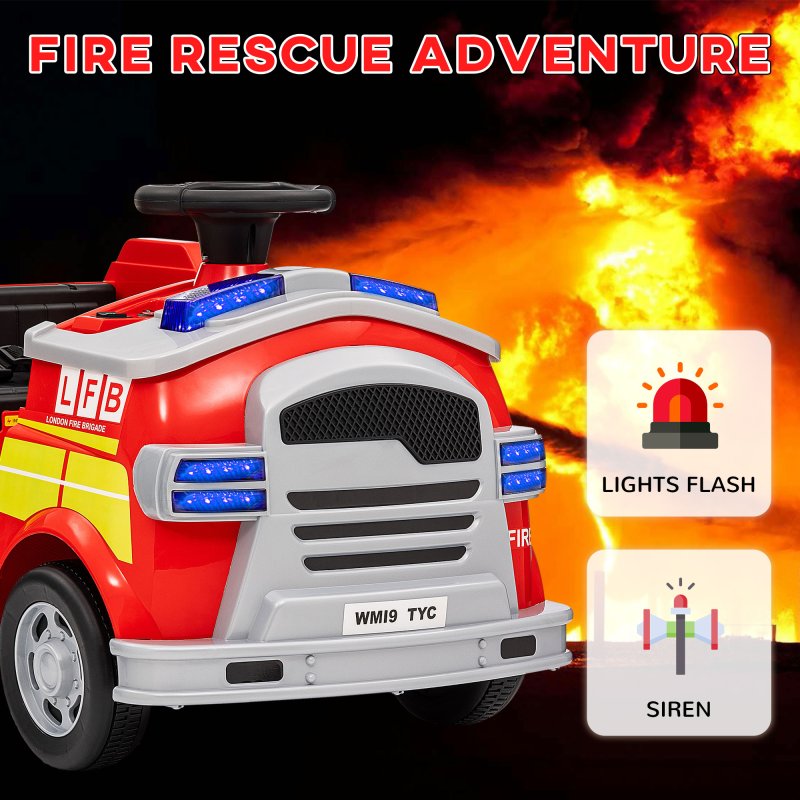 AIYAPLAY Ride on Fire Truck, 12V Kids Electric Car with Sirens, Flashing Lights, Firefighting Tools, Music, Horn, Slow Start, Gift for Boys and Girls, Red