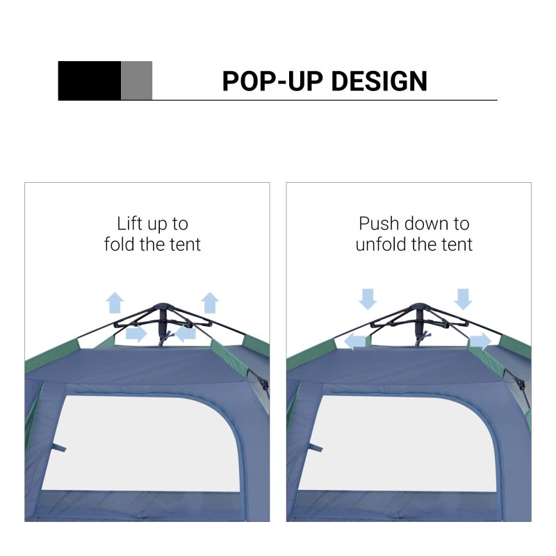 Outsunny 3-4 Person Pop-Up Camping Tent Hiking Family Travel Shelter Portable Double Layer Automatic Outdoor Olive Green