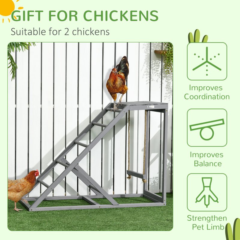 PawHut Chicken Activity Play Set with Swing, Chicken Coop Toy with Ladder, Platform for 2 Chickens, Hens, Grey