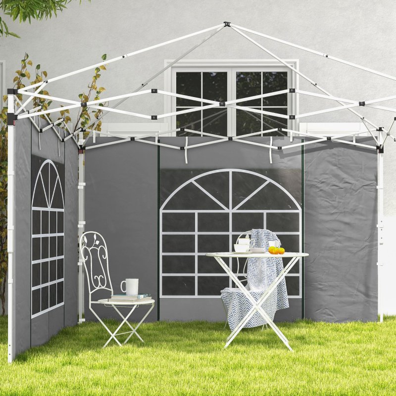 Outsunny Gazebo Side Panels with Windows and Doors, for 3x3(m) or 3x6m Pop Up Gazebo, 2 Pack Sides Replacement, Light Grey