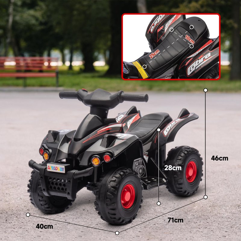 AIYAPLAY 6V Electric Quad Bike for Kids, Kids Electric Car Ride on ATV with Music, Forward Function, for Ages 2-6 Years, Black