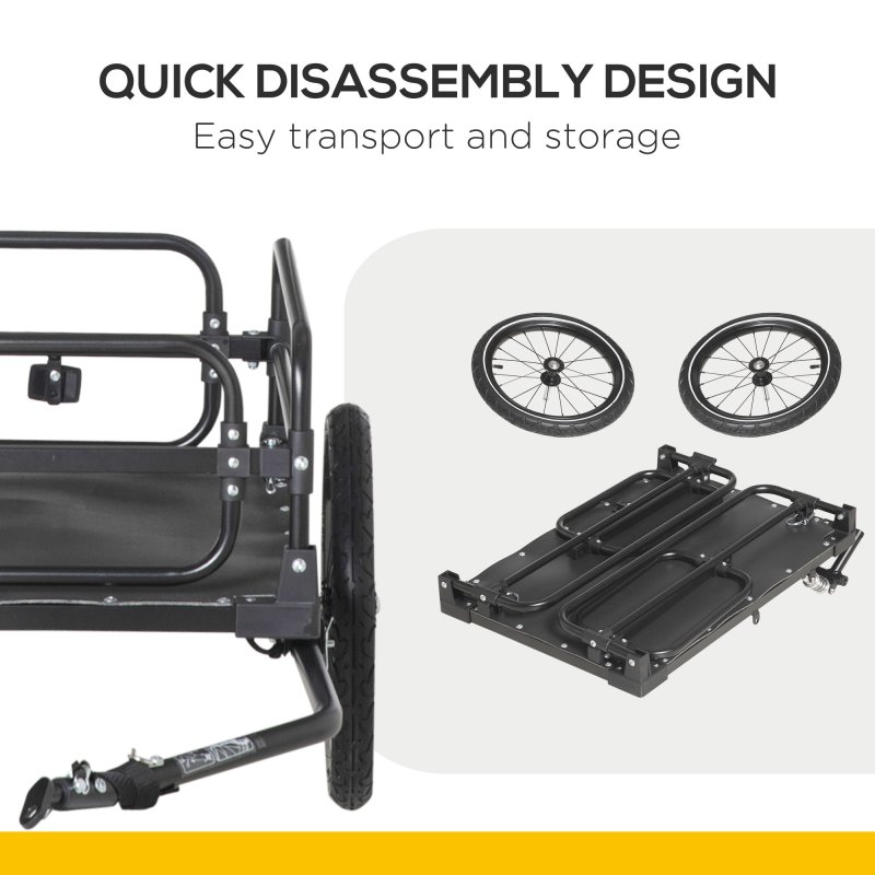 HOMCOM Steel Bike Trailer with Triple Safety Features, Wagon Bicycle Trailer with Suspension, 2 Wheels Outdoor Storage Carrier, 40kg Max Load, Black