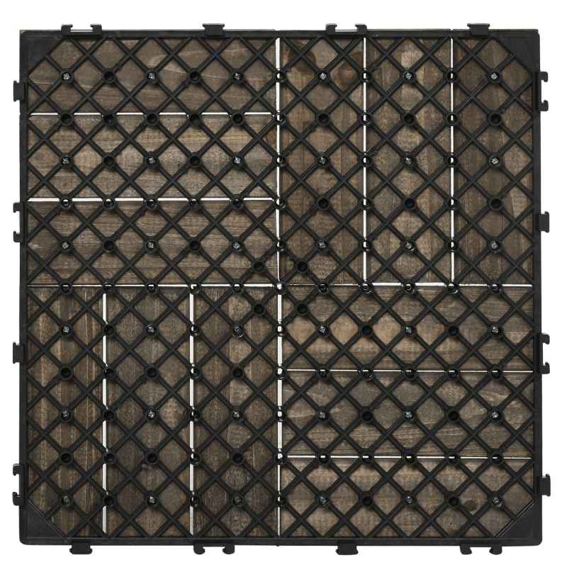 Outsunny 27 Pcs Wooden Interlocking Decking Tiles, Outdoor Flooring Tiles for Patio, Balcony, Terrace, Hot Tub, 30 x 30 cm per Piece, 2.5m² per Pack, Charcoal Grey