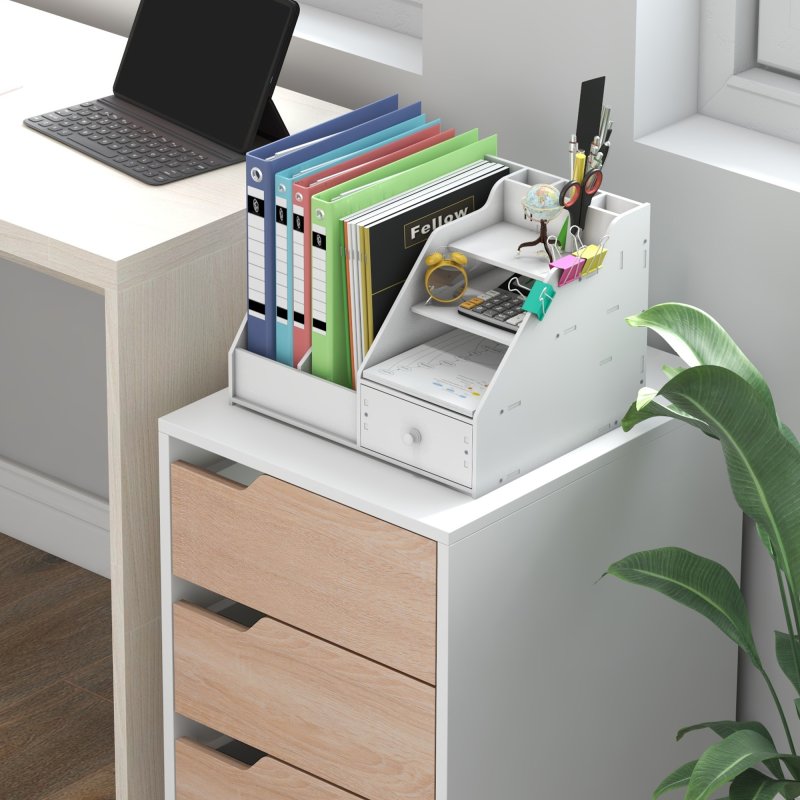 HOMCOM 3 Drawer Mobile File Cabinet, Vertical Filing Cabinet with Wheels for Home Office