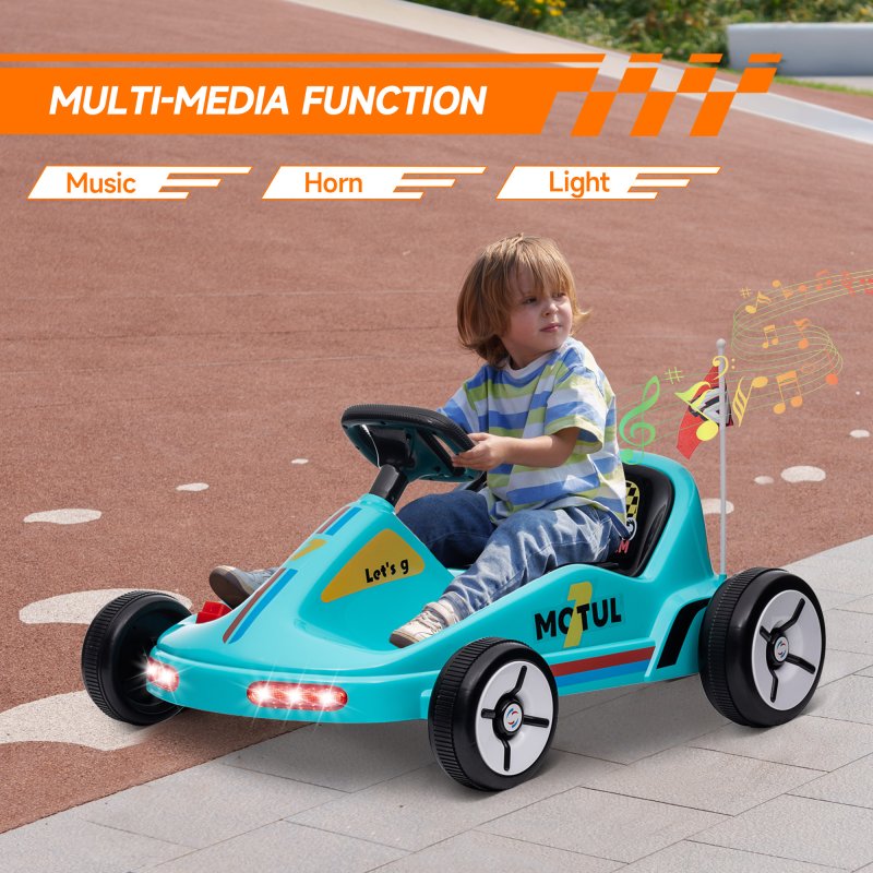 AIYAPLAY Electric Go Kart, 6V Battery Powered Kids Go Kart with Music, Light, Horn, Kids, Ride on Car for 3-5 Years, Blue