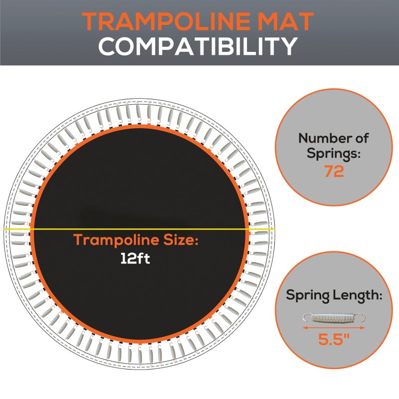 SPORTNOW Trampoline Replacement Mat with Eight Rows of Stitching, Spring Pull Tool, 72 V-Hooks, for 12ft Trampoline, Using 14cm Springs, Trampoline Jumping Mat, Orange