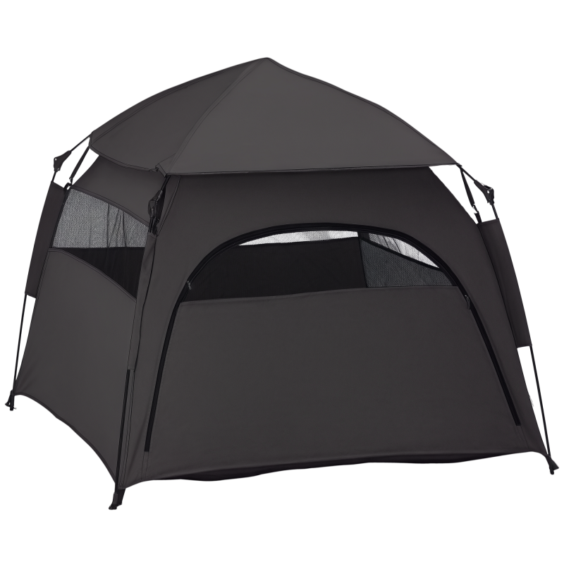PawHut Foldable Dog Cat Tent, Portable Pet Playpen with Water-Resistant Oxford Cloth, Carry Bag, Exercise Tent for Extra Large Dog, Cat, Indoor Outdoor Use, Charcoal Grey