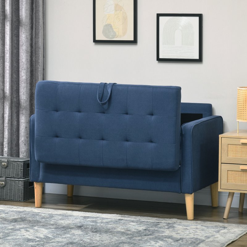 HOMCOM Modern 2 Seater Sofa with Hidden Storage, 117cm Tufted Cotton Couch with Wood Legs, Compact Loveseat for Living Room, Kitchen