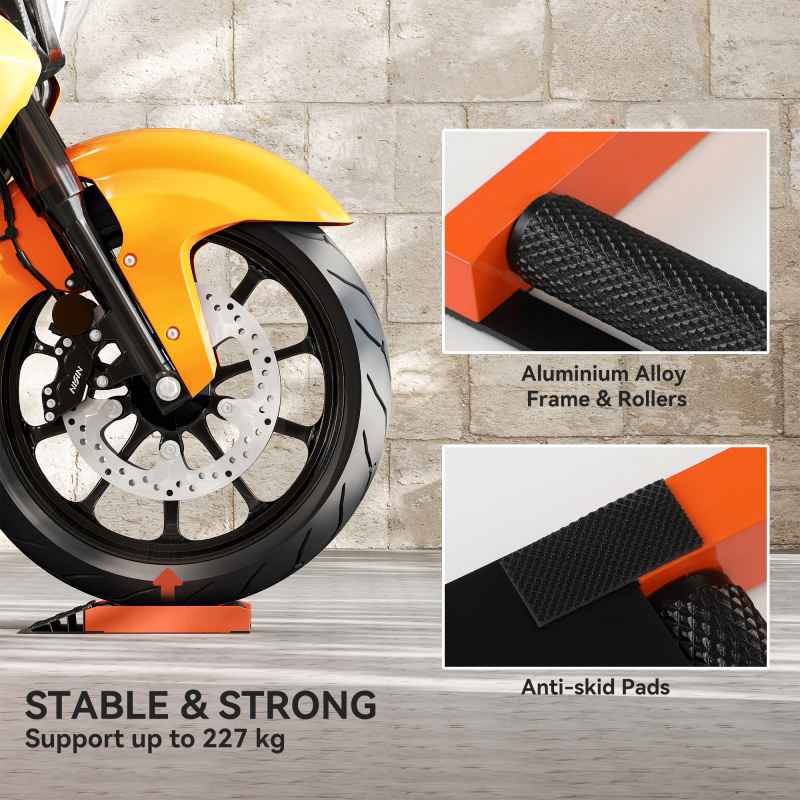 HOMCOM Motorcycle Wheel Cleaning Roller Stand with Aluminium Alloy Frame and Rollers, Motorcycle Maintenance Stand for Tyre Cleaning and Chain Lubrication, Fit Tyre Width < 180mm, Bikes < 500lb, Black