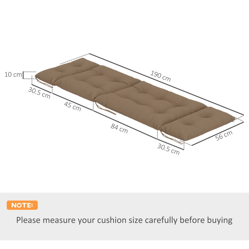 Outsunny Sun Lounger Cushions Only, 190x56x10cm Garden Lounge Chair Cushions Set of 2, UPF20+ 220gsm Fabric, Thick Sunbed Replacement Pads with 6 Ties, Khaki