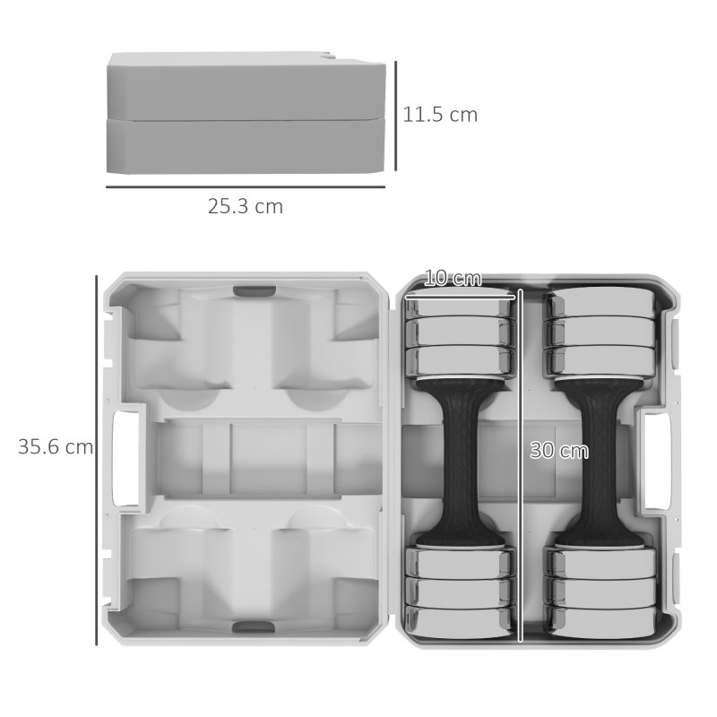 SPORTNOW Adjustable Dumbbells Set with 4 x 1.5kg Detachable Weights and Storage Box, for Men and Women, Home Gym Workout, 10kg x 2