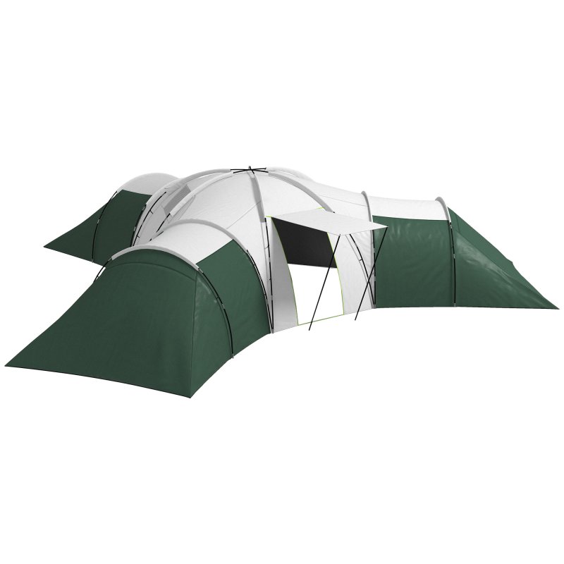 Outsunny 6-9 Man Large Tunnel Tent with 3 Bedroom, Living Area and Porch, 2000mm Waterproof Camping Tent, Portable with Bag, for Fishing Hiking Festival, Green