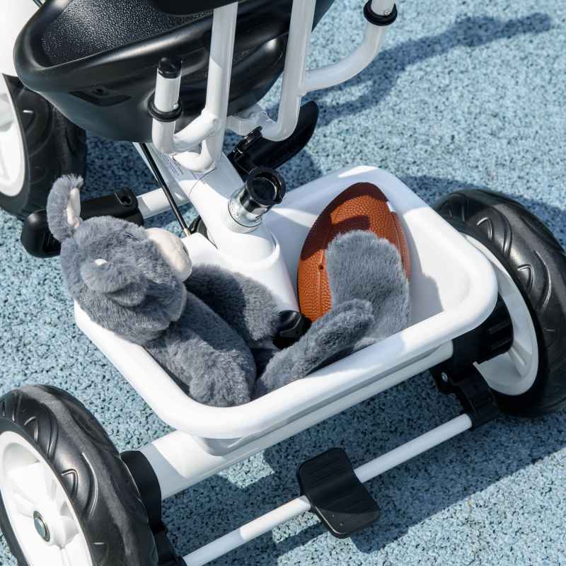 HOMCOM Trike, 6 in 1 Tricycle for Kids, Baby Trike with Push Handle, Removable Canopy, 5-Point Safety Harness, Storage Basket, for 18-60 Months, White