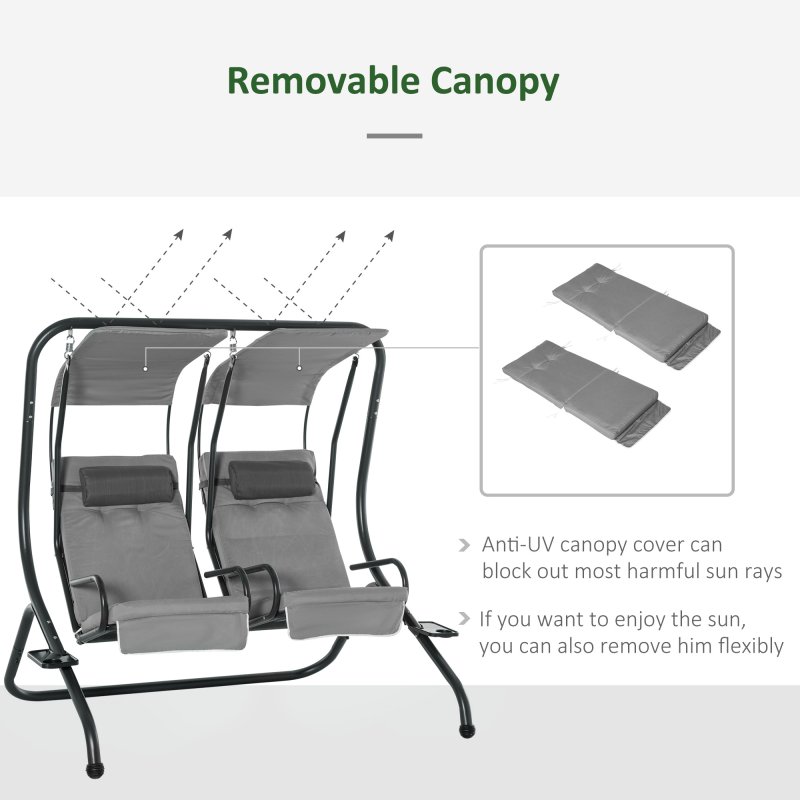Outsunny Canopy Swing Chair Modern Garden Swing Seat Outdoor Relax Chairs with Removable Cushion, Headrest and Removable Shade Canopy, Grey