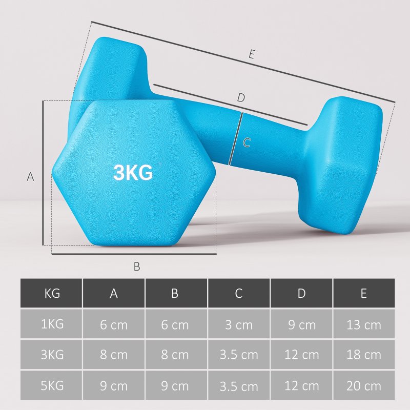 SPORTNOW Dumbbells Set with Carry Storage Rack, Set of 6 Weights for Home Gym, Kettlebell Training Weight Lifting Exercise, 2 x 1kg, 2 x 3kg, 2 x 5kg