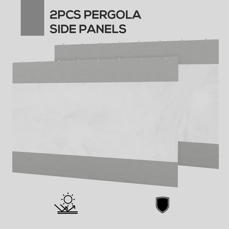Outsunny 2 Pack Pergola Gazebo Side Panels with Large Window, for 3(m) Long Garden Pergola, 3x2m Gazebo Side Curtains Replacement, Grey