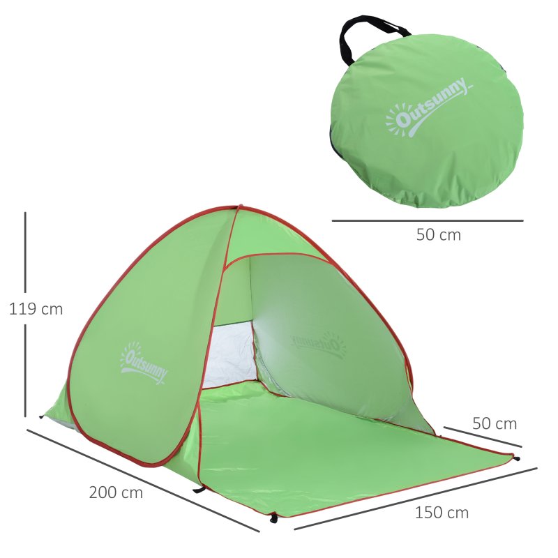 Outsunny Pop up Beach Tent, UV 30+ Sun Shelter with Carry Bag, 2x1.5m for 2-3 Person, Green