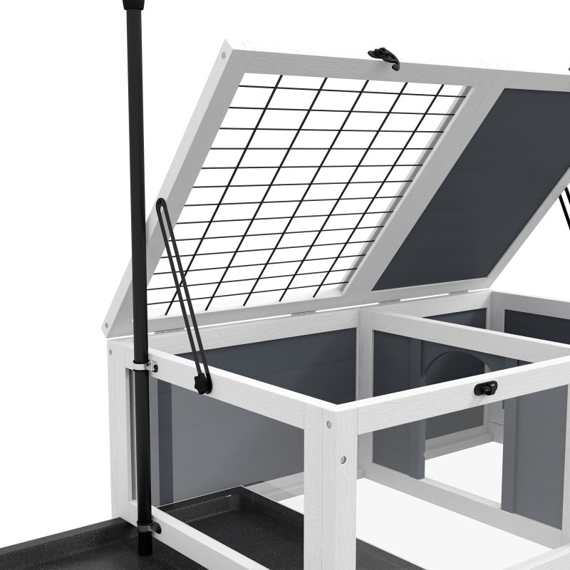 PawHut Tortoise House, Wooden Tortoise Table, Tortoise Enclosure with Adjustable Lamp Holder, Openable Lids, Pull-Out Trays - Grey