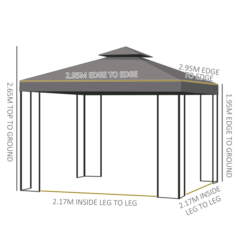Outsunny 3 x 3 m Garden Gazebo Double-Roof Marquee Patio Wedding Party Tent Canopy Shelter with Sidewalls (Brown)