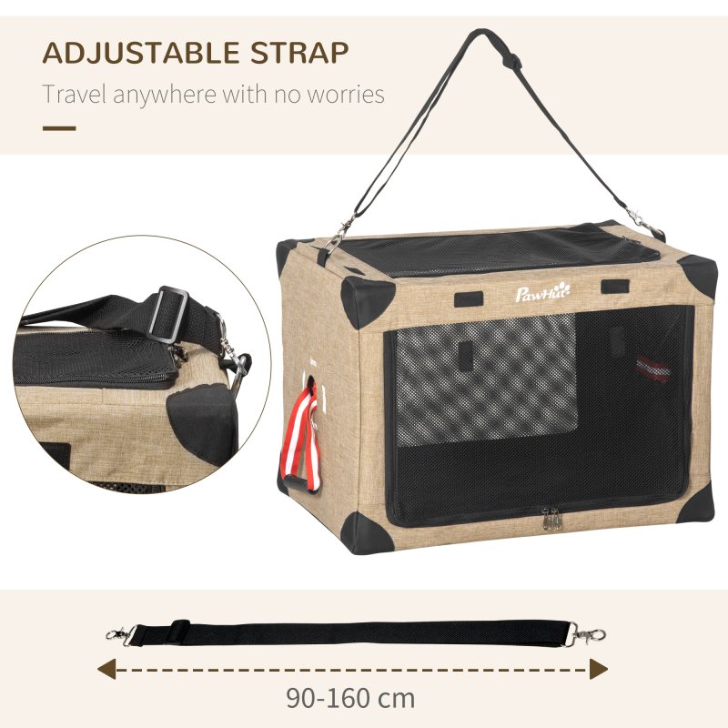 PawHut Foldable Pet Carrier for Small and Miniature Dogs, Portable Cat Carrier Soft Side Pet Travel Crate with Removable Mat, Breathable Mesh - 65 x 45 x 45 cm
