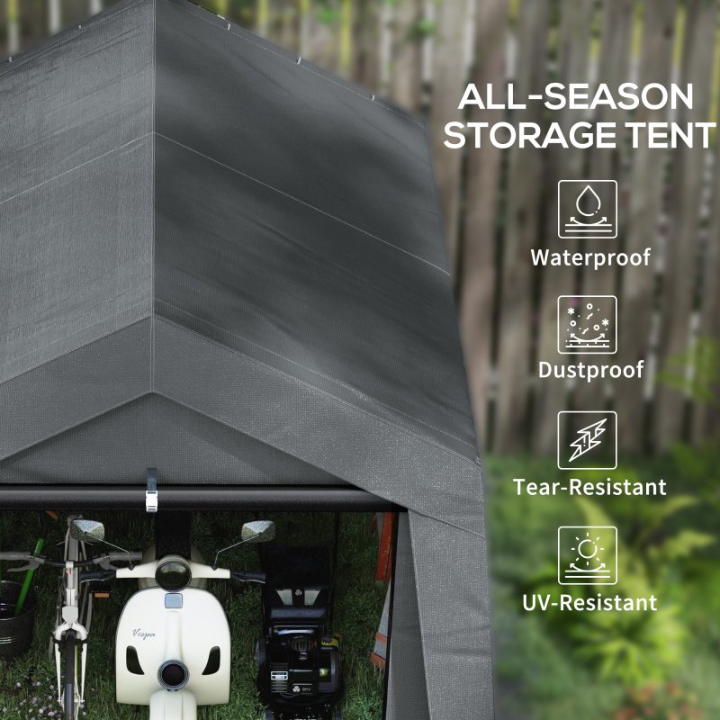 Outsunny 3 x 3(m) Garden Storage Tent, Portable Shed with Heavy Duty Galvanised Steel Frame, Ventilation Window, Roll-up Zipper Door, for Bike, Motorbike, Garden Tools, Dark Grey
