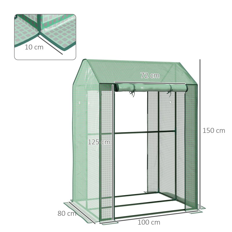 Outsunny Mini Greenhouse, Tomato Greenhouse Green House for Garden with 2 Roll-up Doors, Vent Holes and Reinforced PE Cover, 100 x 80 x 150cm, Green