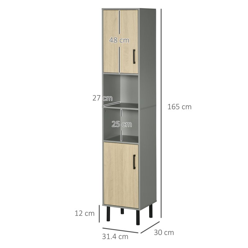 kleankin Tall Bathroom Cabinet, Free Standing Bathroom Storage Cabinet Cupboard with Door and Adjustable Shelves for Kitchen, Living Room