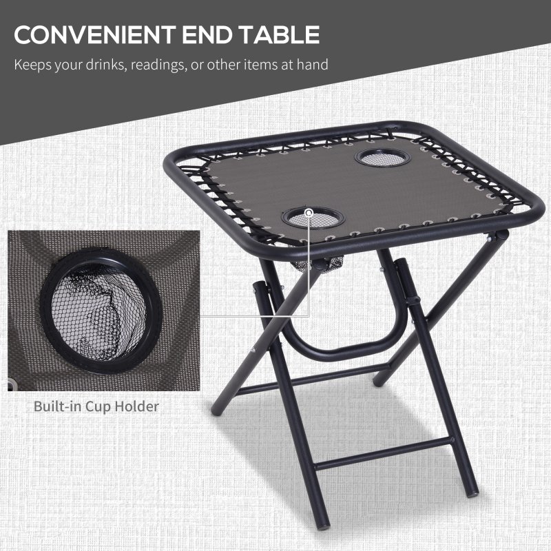 Outsunny Folding Zero Gravity Chairs, 3 Pieces Adjustable Sun Lounger and Table Set with Cup Holder and Headrest, Patio Bistro Set with Reclining Garden Chairs for Outdoor, Dark Grey