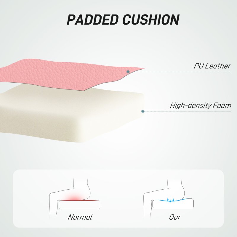 HOMCOM PU Leather Armless Office Chair, Modern Vanity Computer Swivel Chair with Rolling Wheels and Adjustable Height for Home Study, Bedroom, Pink