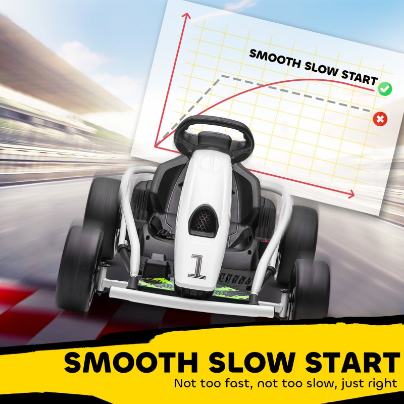 HOMCOM 24V Electric Go Kart for Kids, Drifting Ride-On Racing Go Kart with Slow Start, Music, Horn Honking and Safety Belt, for 8-12 Years Old, White