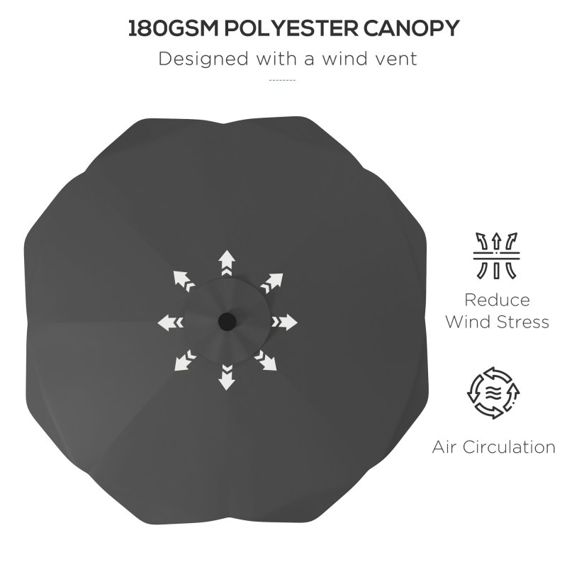 Outsunny 3(m) Garden Parasol Umbrella with 32 Solar LED Lights and Tilt, Outdoor Market Table Umbrella Sun Shade Canopy with Crank, 8 Ribs, Dark Grey