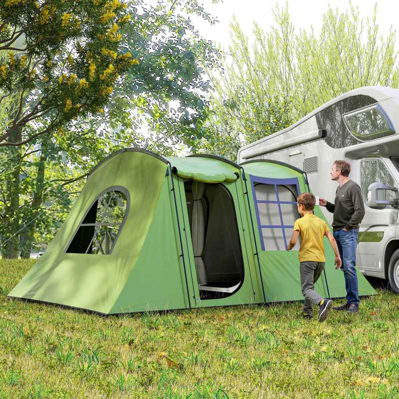 Outsunny 4 Man Tunnel Tent, Family Camping Tent with Porch, Bedroom and Living Area, Sewn in Groundsheet, 3000mm Waterproof, Portable with Bag for Hiking, Festival, Backpacking, Green