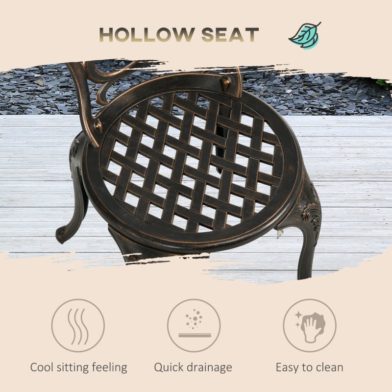 Outsunny 3 Piece Garden Bistro Set, Cast Aluminium Outdoor Furniture Set with Umbrella Hole for Balcony, Porch, Patio, Bronze Tone