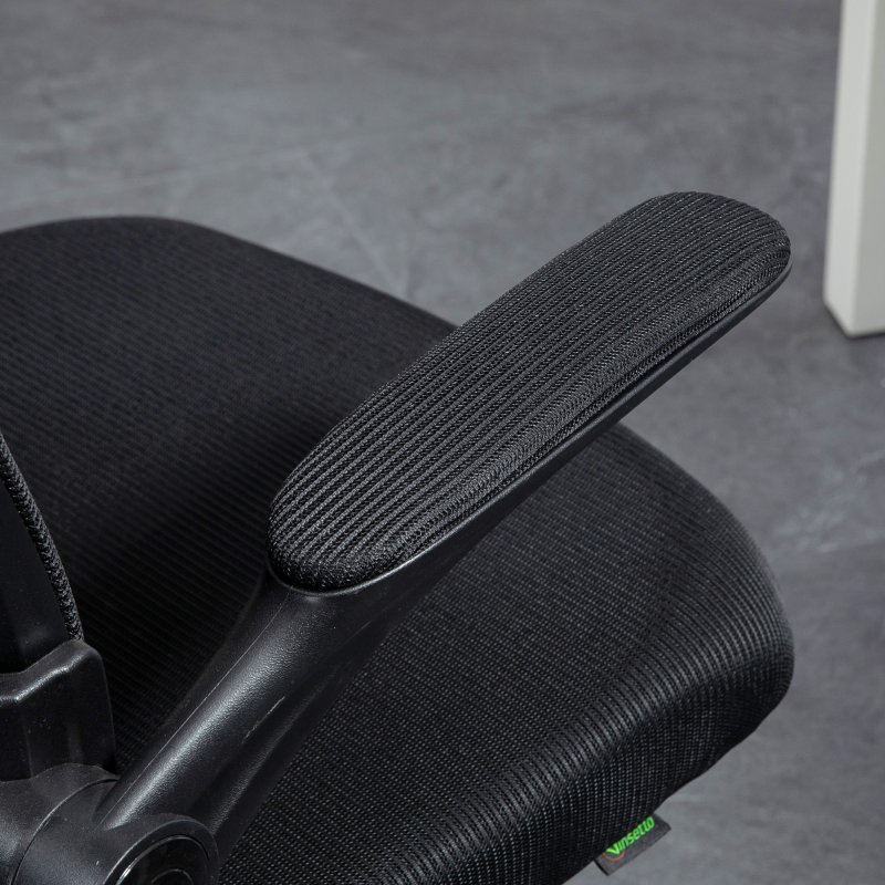 Vinsetto Ergonomic Mesh Office Chair with 90° Flip-up Armrests and Lumbar Support, Height Adjustable Computer Chair with Swivel Wheels, Black