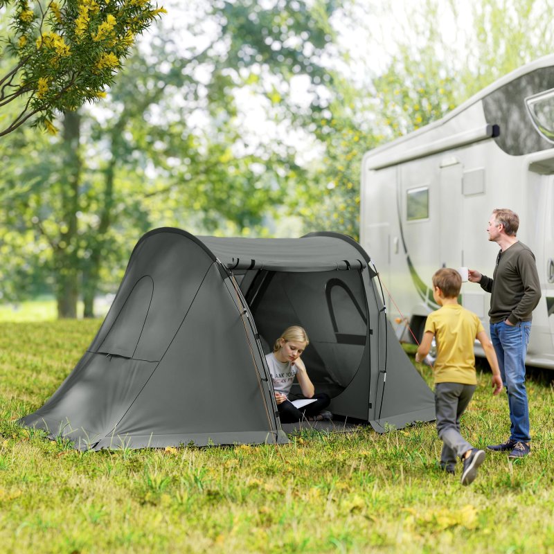 Outsunny 3 Man Camping Tent with Living Area and 2 Bedrooms, 3000mm Waterproof Family Tent with Sewn-in Groundsheet, Portable Dome Tent with Bag for Hiking, Festival, Backpacking, Drak Grey