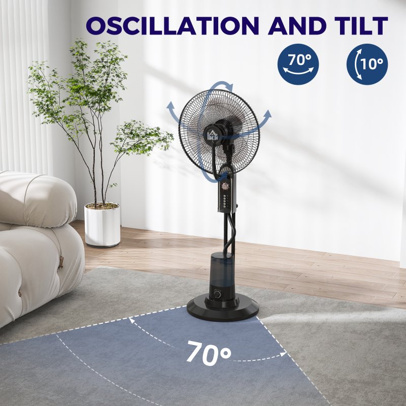 HOMCOM Pedestal Fan with Water Mist Spray, Spray Misting Fan with 70° Oscillation, Tilt Head, 4 Speeds, 3 Modes, Adjustable Mist, 3.2L Water Tank, for Home, 120 cm