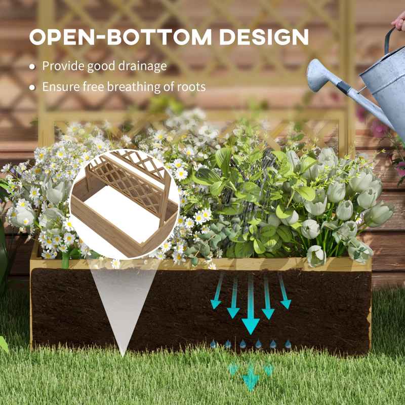 Outsunny Wood Planter with Trellis, Raised Garden Bed Privacy Screen Planter Box to Grow Vegetables, Herbs and Flowers for Garden, Patio, Deck, Natural