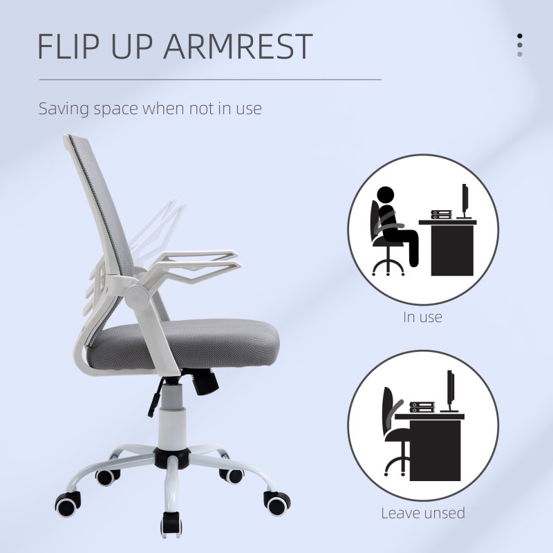 Vinsetto Mesh Office Chair with Flip-up Armrest, Swivel Computer Chair with Lumbar Support, Adjustable Height, Tilt Function for Home/Office, Grey