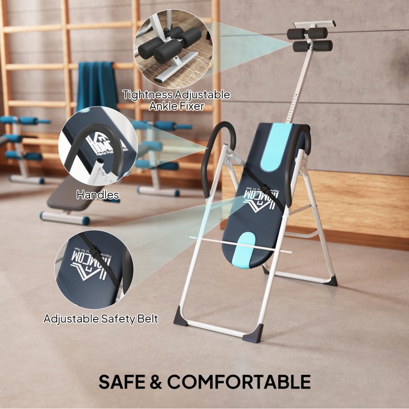 HOMCOM Foldable Gravity Inversion Table Back Therapy Home Fitness Bench Black