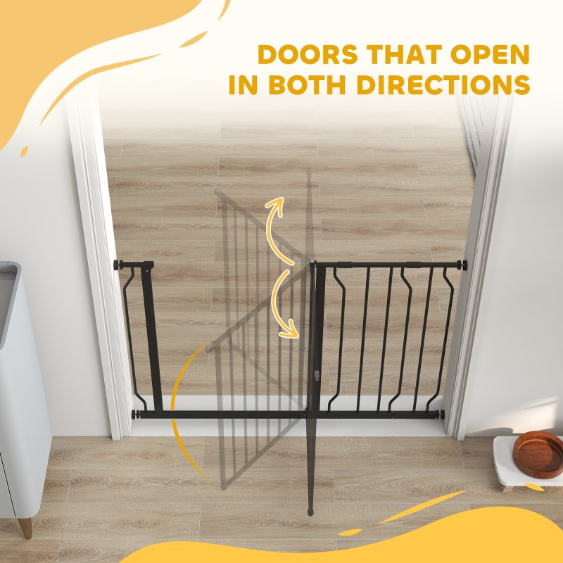 PawHut Dog Gate Wide Stair Gate w/ Door Pressure Fit Pets Barrier for Doorway, Hallway, 76H x 75-115W cm - Black