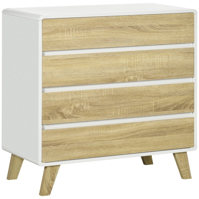 HOMCOM Chest of Drawers, 4-Drawer Storage Cabinet Organiser with Legs for Bedroom, Living Room, White and Oak